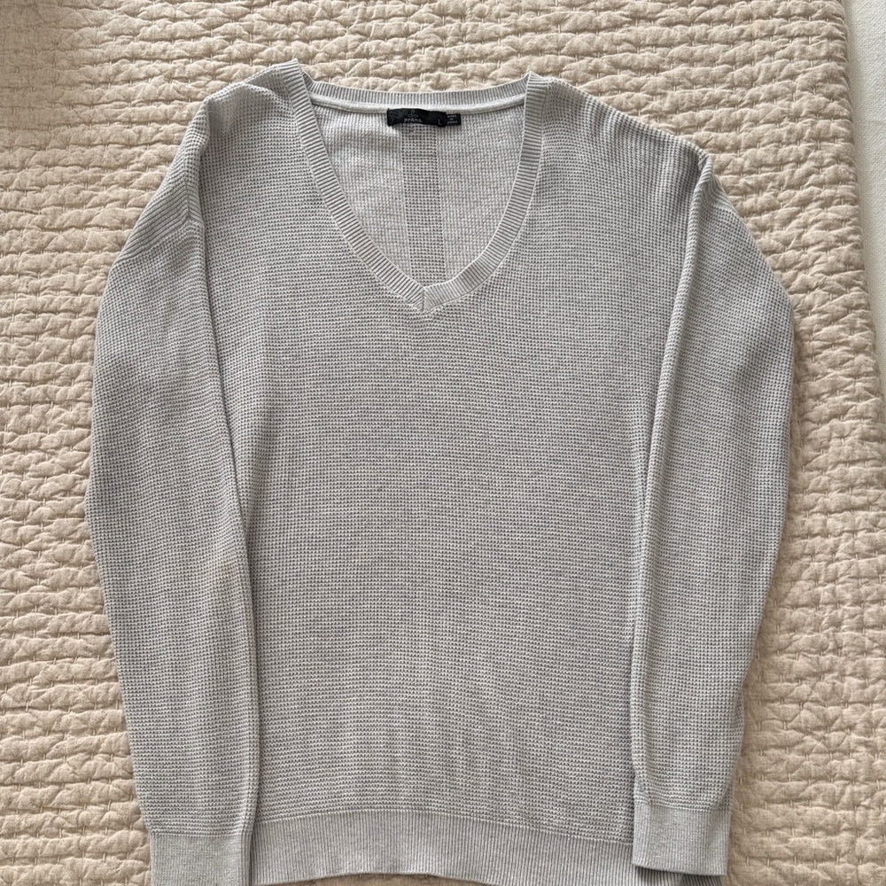 Prana Light Gray Knit V-Neck Sweater